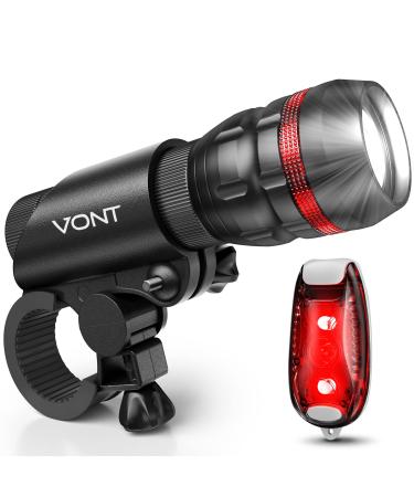 Vont Bike Lights, Bicycle Light Installs in Seconds Without Tools, Powerful Bike Headlight Compatible with: Mountain, Kids, Street, Bikes, Front & Back Illumination, 2X Longer Battery Life, Waterproof Scope