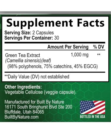 Built by Nature Green Tea Extract Supplement - 60 Capsules - Antioxidant Support - 60 Count - Buy Online on GoSupps.com