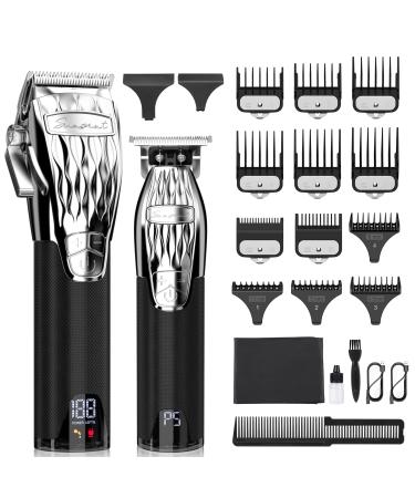 Professional Men's Hair Trimmer Set Wireless Hair Trimmer and Beard Trimmer Kit Hair Trimmer with 5 Speed Levels Men's Hair Cutting Sets with LCD Screen and T-Blade