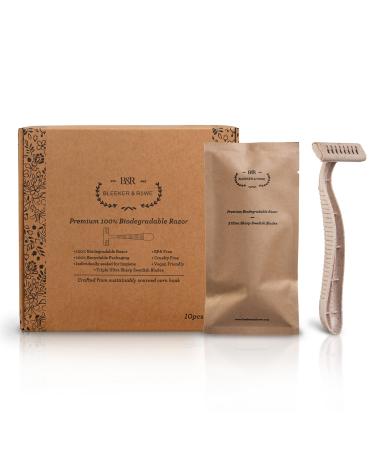Bleeker and Rowe Eco Friendly Biodegradable Disposable Razors - Plant Based - Triple Swedish Steel Blades - Individually Wrapped (10)