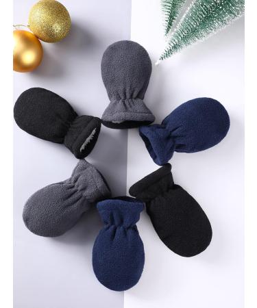 Boyiee 3 Pairs Baby Toddler Winter Mittens | Fleece Warm Mittens for Baby Boy Girl 6-18 Months - Black Navy Blue Grey - Buy Online on GoSupps.com