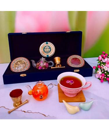 Luxurious Saffron Gift Box for Chefs: 9 Gr Grade A+ Organic Super Negin Coupe Saffron Threads Green Cardamom Rose Bud Tea Dried Saffron Teapot Small Brass Mortar and Pestle (Navy Velvet Box) - Buy Online on GoSupps.com