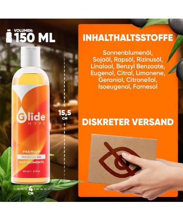Glidehype Premium Massage Oil - Hot Moments for Relaxation & Sensual Massages | 150 ml Skin-Caring Sliding Oil - Buy Online on GoSupps.com