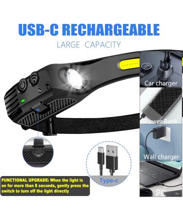 Hyted LED Rechargeable Headlamp - 2 Pack 230 Wide Angle Waterproof with Red Warning Light 6 Light Modes - Ideal for Jogging Fishing and Running - Buy Online on GoSupps.com