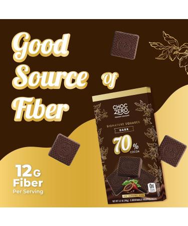 ChocZero Squares 70% Cocoa Special Vegan Dark Chocolate - Keto Friendly, Sugar-Free (4 bags, 32 snack pieces) - Buy Online on GoSupps.com
