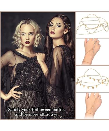 Kenning 10 Pcs Gold Boho Festival Jewelry Set - Hand Chain, Headpiece, Finger Ring, Bracelet, Headband for Women - Buy Online on GoSupps.com
