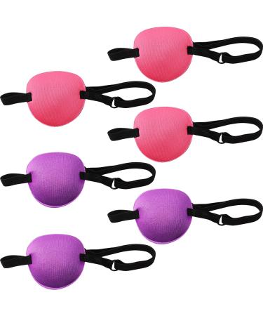 6 Pieces Eye Patch Single Eye Mask in 2 Colors, Various Elastic Eye Patch Adjustable Eye Patch Lazy Eye Patches with Buckle for Adult and Kid (Rose Red and Purple)