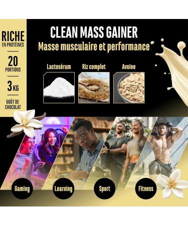 Clean Weight Gainer - 3 kg - Avec Glucides Complexes et Prot ines - Id al pour la Phase de Prise de Masse - Poudre pour la Prise de Masse et de Poids - V g tarien - Saveur Vanilla Vanilla 3 kg - Buy Online on GoSupps.com