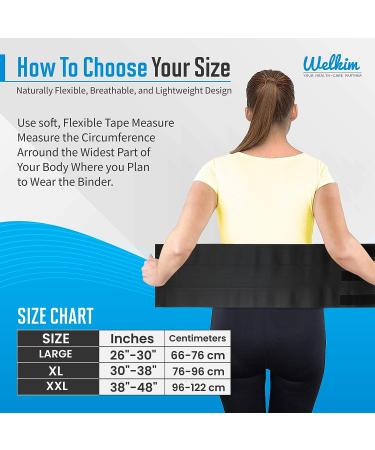 Welkim Abdominal Binder Black - 12 Inch Wide Support Belt for Lower Waist, Hernia, Postpartum & Weight Loss - Large - Buy Online on GoSupps.com