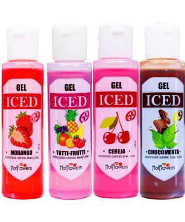 Hot Flowers Body Massage Oil Edible Iced Gel Set Flavored Oils for Couples Pleasure Water Base Sex Lube Intimacy Refreshing Sweet Aphrodisiac Flavors Women and Men Gift Set with Four Flavors