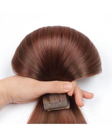 Hotlulana 20 Chocolate Brown & Dark Red Brown Balayage Tape Extensions - 100% Real Hair 40pcs Skin Weft Invisible #4/4/33 - Buy Online on GoSupps.com