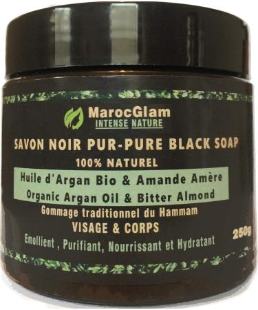 Black Hammam Soap with Organic Argan Oil and Bitter Almonds 250 g + Kessa Scrub Glove. Body and Face Black Soap Scrub Purifying Moisturizing and Nourishing - Buy Online on GoSupps.com