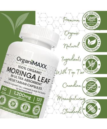1200mg Organic Moringa Capsules 120 Count High Potency OrganiMAXX Moringa Leaf Capsules. Supports Gut Health Liver Detox Hormone Balance & Antioxidant Health. Non-GMO Premium Organic Encapsulated Moringa Powder Vegan friendly Free of Gluten Soy & Dairy. - Buy Online on GoSupps.com