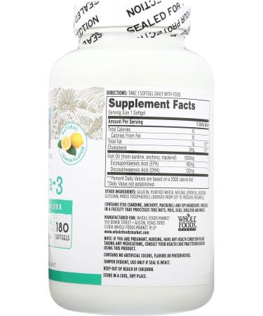 365 by Whole Foods Market Omega-3 Lemon 180 Count - Buy Online on GoSupps.com