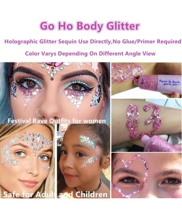 Buy Go Ho Pink Body Glitter Gel & Baby Pink Heart Earrings Sparkle Holographic Glitter for Concerts & Makeup - Buy Online on GoSupps.com