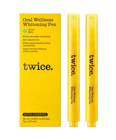 Twice Oral Wellness Extra Strength Tooth Whitening Pen - Gentle Sensitive Teeth Whitening Pens - Professional on-The-go or at Home use! Easy Teeth Stain Removal and Teeth Brightening. (2 Pack)