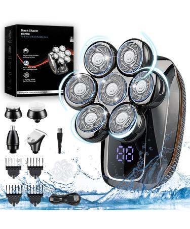 SWSTINLING Head Shavers for Men 5 in 1 Rotary Shaver Bald Waterproof Wet/Dry Beard Grooming Kit Floating Upgraded 7D Skull Shaver Electric Razor with LED Display and USB Charging