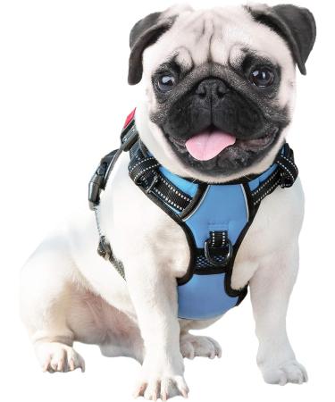 Phoepet Reflective Dog Harness XL Adjustable Vest with Training Handle Name ID Card & 3 Metal Hooks - Easy On/Off Baby Blue - Buy Online on GoSupps.com