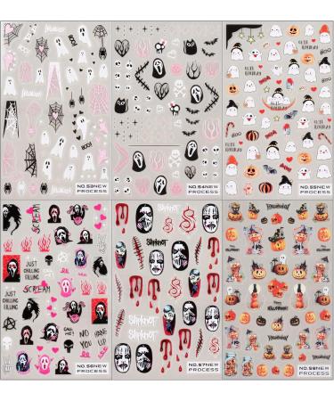 Halloween Nail Stickers 6 Sheets Self-Adhesive Nail Decal Ghost Skull Witch Spider Nail Art Decoration Design Supplies - Buy Online on GoSupps.com