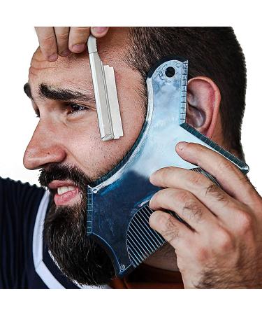 Beard Shaping Tool with Comb - Men's Beard Guide Shaper and Trimmer Template in Clear Blue - Symmetric Curve Outliner Stencil for Jaw, Cheek, and Neck Lineup - Buy Online on GoSupps.com