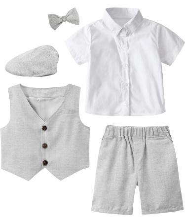 Mint Green 4pcs Baby Boy Gentleman Suit Set | Shirt, Bowtie, Waistcoat, Trousers, Hat | Size 3-4 Years Grey - Buy Online on GoSupps.com