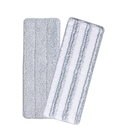 Oshang Flat Mop Head Refill 2 Pack - White and Grey - Replacement Mop Pads, Microfiber Cleaning Pads for Oshang Squeeze Flat Mop