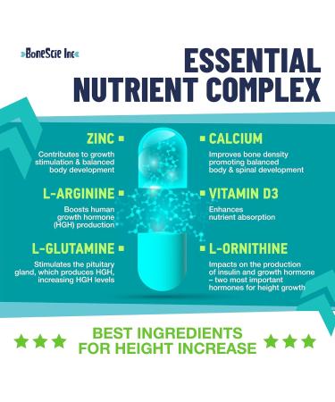 BONESCIE INC - Height Growth Maximizer - Made in USA - Natural Height Increase Booster & Bone Growth Pills - Grow Taller Supplement for Adults Teens & Kids - Vitamins for Boys & Girls to Get Taller - 120 capsules - Buy Online on GoSupps.com