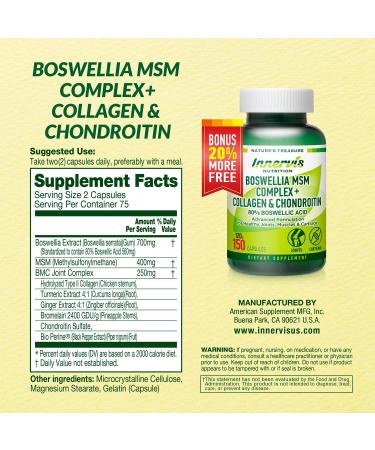 INNERVISNUTRITION Boswellia MSM Complex 150 Caps Supports Joint Health | Collagen, Chondroitin, Turmeric - Buy Online on GoSupps.com
