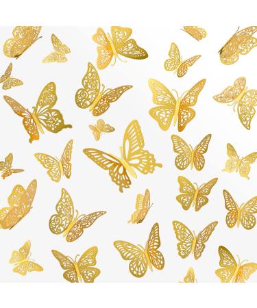 144Pcs 3D Butterfly Wall Decor, Gold Butterfly Decorations 6 Styles 3 Sizes, Butterfly Party Decorations, Birthday Cake Decorations, Removable Butterfly Wall Stickers for Kids Girls Bedroom, Wedding 144pcs Gold