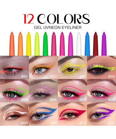  Naqqios Colored Liquid Eyeliner Colored Eyeliner | Quick-drying UV fluorescent liquid liner 12 waterproof colors Highly pigmented long-lasting eye makeup kit for festivals - Buy Online on GoSupps.com