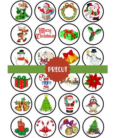 PRECUT Christmas Edible Cupcake Toppers - Festive Mix #1 Premium Thickness SWEETENED VANILLA - wafer card disc cake decorations (Pack of 12) - Buy Online on GoSupps.com