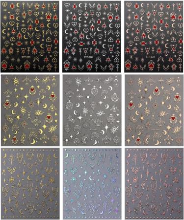 9 Sheets Moon Star Nail Art Sticker 3D Self-Adhesive Sun Nail Stickers Nail Tip Decorations Decals for Nail Art Nail Supplies for Women Girls DIY Nail Tips Design - Buy Online on GoSupps.com