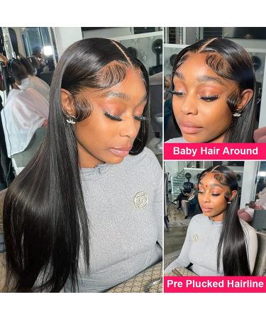 Queen Story 26 Inch Lace Front Human Hair Wig 13x4 Straight 180% Density HD Transparent Lace Frontal for Black Women - Natural Color | Pre Plucked with Baby Hair - Buy Online on GoSupps.com