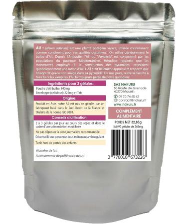 NAKURU | Garlic | 90 Vegetable Capsules of 365mg | Power Range | Made in France | Legacy of the Pharaohs! | (90 Vegetable Capsules of 365mg / Net Weight: 33g) - Buy Online on GoSupps.com