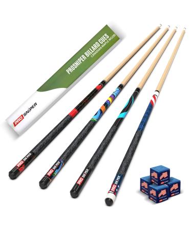 ProSniper Pool Cues | Set of 4 Pool Cue Sticks Made Canadian Maple Wood | Extra 4 Pool Chalk Included | Unique Design and Durable Cue Stick for Professional Billiard Players Scheme-2