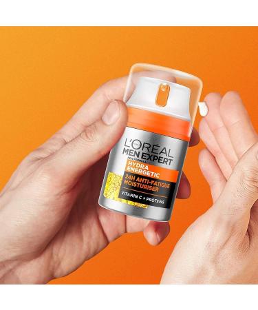 L Or al Paris Men Expert Anti Fatigue Daily Moisturizer for Men with Vitamin C & Protein 24HR Non Greasy Hydration For Dry and Dull Skin Reduces look of fine lines & dark circles Hydra Energetic 50ml Hydra Energetic Cream 48mL - Buy Online on GoSupps.com