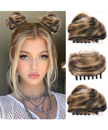 olacare 2PC Claw Clip in Hair Bun Messy Fake Hair Buns Extensions Clip in Donut Chignon Synthetic bun in Hairpieces Updo Brown Ballet Bun for Women Grils 106