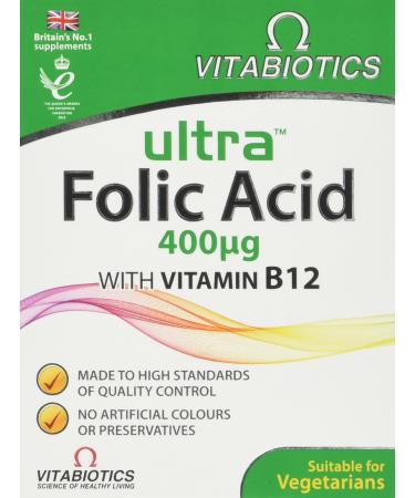 Vitabiotics Ultra Folic Acid Tablets 400 mcg Vitamin B9 with Vitamin B12 - 60 Tablets