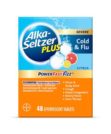 Alka-Seltzer Plus Severe, Cold & Flu Medicine, Citrus Effervescent Tablets, Nasal & Sinus Congestion, Sneezing, Runny Nose, Cough, Sore Throat, Fever, Headache and Body Aches & Pains, 48ct