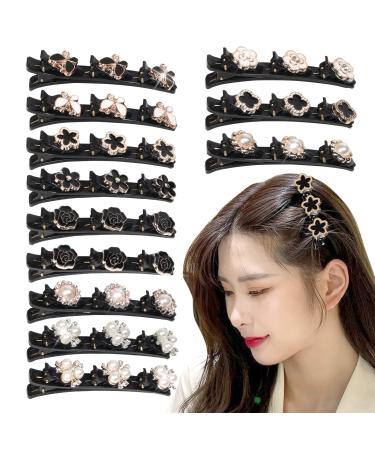 12PCS Sparkling Crystal Stone Braided Hair Clips for women Rhinestone Satin Fabric Hair Bands Chopped Hairpin Duckbill Clip Triple Multi Clip Hair Barrette for Girls styling sectioning