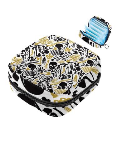 MUOOUM Menstrual Pad Bag Zipper Sanitary Napkin Bag Tampons Collect Bags for Women Girls (Grunge Skull Skeleton Pattern) Multi-colored 8