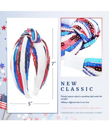 Lanmerry Knotted Headband for Women's Hair 4th of July Hair Accessories Thick Headbands Sequins Kids Headbands Hair Bands Sparkly Headbands Girls Fashion Gifts 0-Red White Blue - Buy Online on GoSupps.com