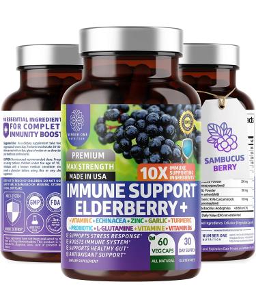 NN1N Premium 10 in 1 Immune Support Booster 10 Potent Ingredients with Elderberry Vitamin C Echinacea Zinc Turmeric and Probiotic for Immune Support Gut Health and Better Digestion 60 Veg Caps