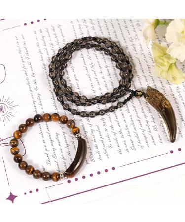 Soulnioi Tiger's Eye Bridge Bracelet & Vintage Obsidian Wolf Tooth Necklace Set - Buy Online on GoSupps.com