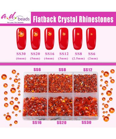 AD Beads 4300 Flat Back Nail Art Rhinestones Kit | 6 Sizes with Storage Box & Picking Pen | Orange Rhinestones for Nail Art, Phone Decor, Crafts - DIY Supplies - Buy Online on GoSupps.com