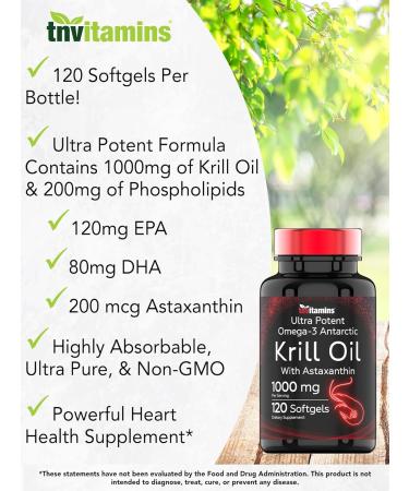 Antarctic Krill Oil 1000mg - 120 Softgels with Astaxanthin | 1000mg Red Krill Oil 200 mg Phospholipids 120 mg EPA 80 mg DHA 200 mcg Astaxanthin | Potent & Pure Omega-3 Cold Water Antarctic Krill - Buy Online on GoSupps.com