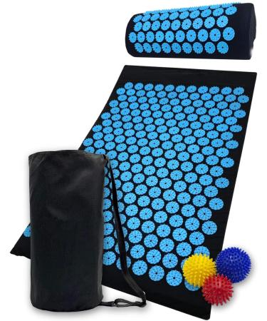 Acupressure Mat and Pillow Set for Lower Back Pain Relief & Muscle Relaxation - Includes Acupuncture Mattress, Spiky Ball Massage, Ideal for Back, Neck, and Sciatic Nerve Pain - Buy Online on GoSupps.com