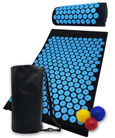 Acupressure Mat and Pillow Set for Lower Back Pain Relief & Muscle Relaxation - Acupuncture Mattress + Spiky Ball Massage Set for Back, Neck & Sciatic Nerve Pain - Relieves Tension at Pressure Points
