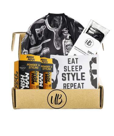 Volumizing Texture Powder Hair Styling Powder Hair Powder for Men Bundle with 2 pk Nishman Powder Hairstyling Wax P1 unibeauties Mens grooming Kit: Comb Set &Barber Styling Cape