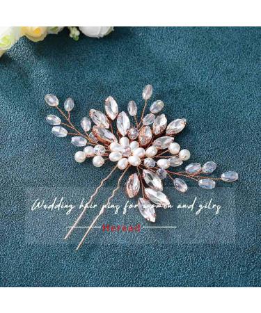 Heread Pearl Bride Wedding Hair Pins - Crystal Bridal Headpiece for Women and Girls (Rose Gold) - Buy Online on GoSupps.com